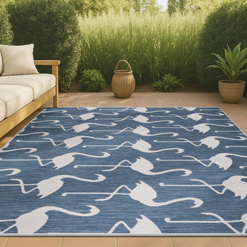 Liana Casual Coastal Flamingos Two-tone Indoor/Outdoor Area Rug